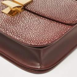 Celine Burgundy Stingray and Leather Medium Classic Box Shoulder Bag