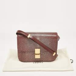 Celine Burgundy Stingray and Leather Medium Classic Box Shoulder Bag