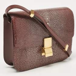 Celine Burgundy Stingray and Leather Medium Classic Box Shoulder Bag