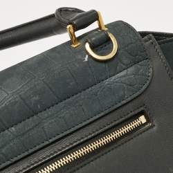 Pre Owned Celine Black Croc Embossed Nubuck and Leather Medium Trapeze Bag