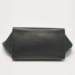 Pre Owned Celine Black Croc Embossed Nubuck and Leather Medium Trapeze Bag