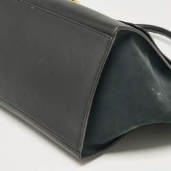 Pre Owned Celine Black Croc Embossed Nubuck and Leather Medium Trapeze Bag