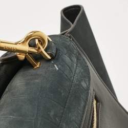 Pre Owned Celine Black Croc Embossed Nubuck and Leather Medium Trapeze Bag