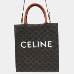 Celine Tan Triomphe Canvas Leather Vertical Cabas Small bag