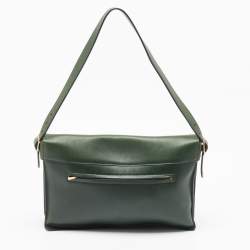 Pre Owned Celine Green Leather Diamond Clutch Bag