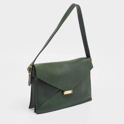 Pre Owned Celine Green Leather Diamond Clutch Bag