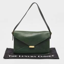 Pre Owned Celine Green Leather Diamond Clutch Bag