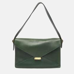 Pre Owned Celine Green Leather Diamond Clutch Bag