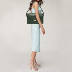 Pre Owned Celine Green Leather Diamond Clutch Bag