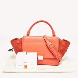 Pre Owned Celine Orange Leather and Suede Small Trapeze Top Handle Bag