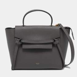 Pre Owned Celine Dark Grey Leather Micro Belt Top Handle Bag