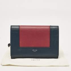 Celine Navy Blue/Burgundy Leather Frame Trifold Wallet