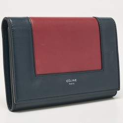 Celine Navy Blue/Burgundy Leather Frame Trifold Wallet