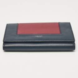 Celine Navy Blue/Burgundy Leather Frame Trifold Wallet