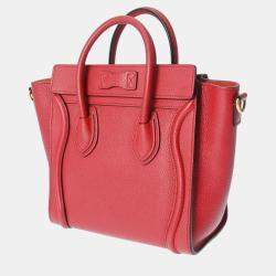 Celine Red  Drummed Calfskin Nano Shopper Luggage Handbag