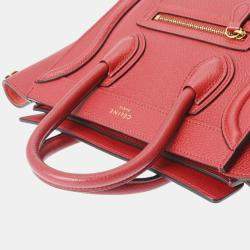 Celine Red  Drummed Calfskin Nano Shopper Luggage Handbag