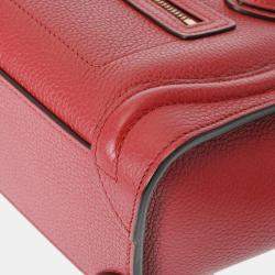 Celine Red  Drummed Calfskin Nano Shopper Luggage Handbag