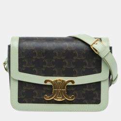 Celine Brown/Green Teen Triomphe Coated Canvas Crossbody