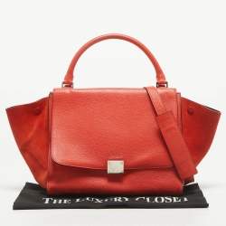 Pre Owned Celine Orange Leather and Suede Medium Trapeze Top Handle Bag