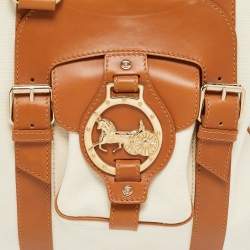 Pre Owned Celine Beige/Off White Canvas and Leather Horse Carriage Tote