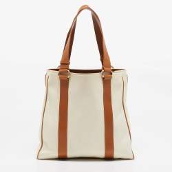 Pre Owned Celine Beige/Off White Canvas and Leather Horse Carriage Tote