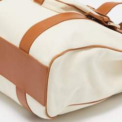 Pre Owned Celine Beige/Off White Canvas and Leather Horse Carriage Tote