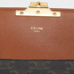 Pre Owned Celine Tan Triomphe Canvas and Leather Claude Shoulder Bag