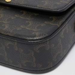 Pre Owned Celine Tan Triomphe Canvas and Leather Claude Shoulder Bag