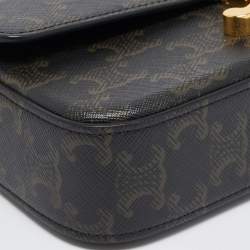 Pre Owned Celine Tan Triomphe Canvas and Leather Claude Shoulder Bag