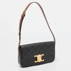 Pre Owned Celine Tan Triomphe Canvas and Leather Claude Shoulder Bag