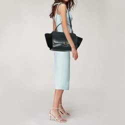 Celine Black Croc Embossed Leather and Suede Medium Trapeze Top Handle Bag