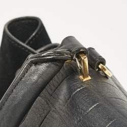 Celine Black Croc Embossed Leather and Suede Medium Trapeze Top Handle Bag