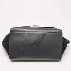 Celine Black Croc Embossed Leather and Suede Medium Trapeze Top Handle Bag