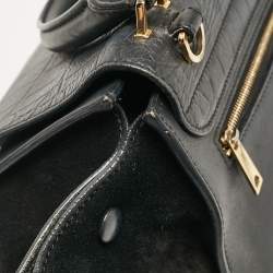 Celine Black Croc Embossed Leather and Suede Medium Trapeze Top Handle Bag