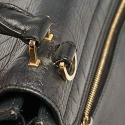 Celine Black Croc Embossed Leather and Suede Medium Trapeze Top Handle Bag