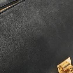 Celine Black Croc Embossed Leather and Suede Medium Trapeze Top Handle Bag