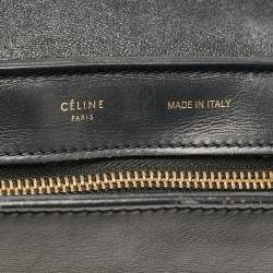 Celine Black Croc Embossed Leather and Suede Medium Trapeze Top Handle Bag