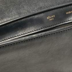 Celine Black Croc Embossed Leather and Suede Medium Trapeze Top Handle Bag