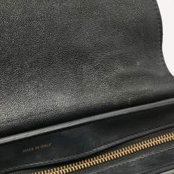 Celine Black Croc Embossed Leather and Suede Medium Trapeze Top Handle Bag
