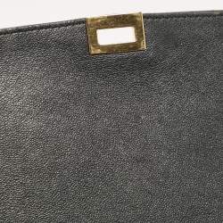 Celine Black Croc Embossed Leather and Suede Medium Trapeze Top Handle Bag
