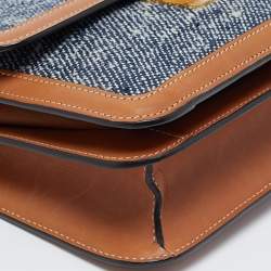 Pre Owned Celine Blue/Brown Denim and Leather Teen Box Flap Bag