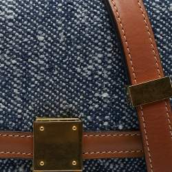 Pre Owned Celine Blue/Brown Denim and Leather Teen Box Flap Bag