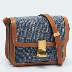 Pre Owned Celine Blue/Brown Denim and Leather Teen Box Flap Bag