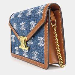 Celine Denim Leather Navy Tan Margot Triomphe Chain Wallet bag
