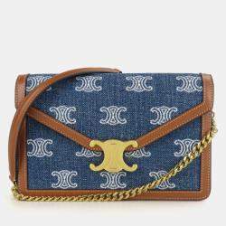 Celine Denim Leather Navy Tan Margot Triomphe Chain Wallet bag
