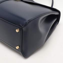 Celine Dark Blue Leather Large Classique 16 Top Handle Bag