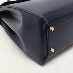 Celine Dark Blue Leather Large Classique 16 Top Handle Bag