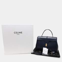 Celine Dark Blue Leather Large Classique 16 Top Handle Bag