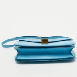 Celine Blue Leather Large Classic Box Shoulder Bag