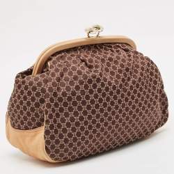 Celine Dark Brown/Tan Macadam Fabric Frame Clutch